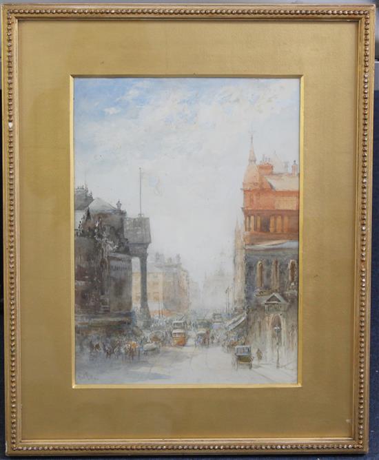 Albert Pollitt (1856-1926) London street scene, 14.5 x 11in.